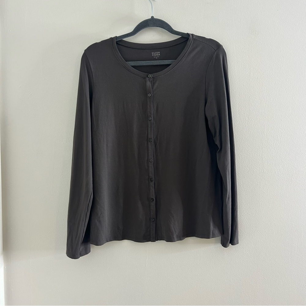 Eileen Fisher Women’s Cardigan Brown Minimal Button Up Long Sleeve  Viscose